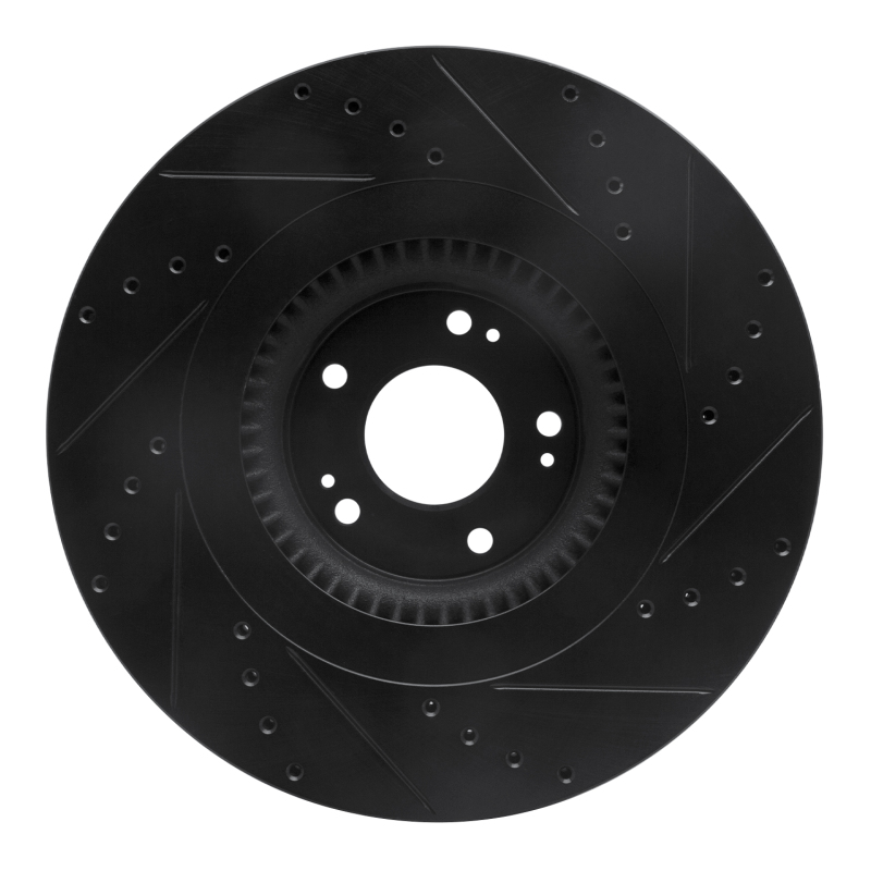 Genesis G80 Brake Rotor (1) - Front Left - R1 Concepts - Drilled & Slotted - Black - `12-`17